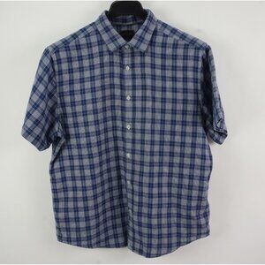 UNTUCKit Zuccardi Men's XL Short Sleeve Blue Plaid Double Cloth Button Up Shirt